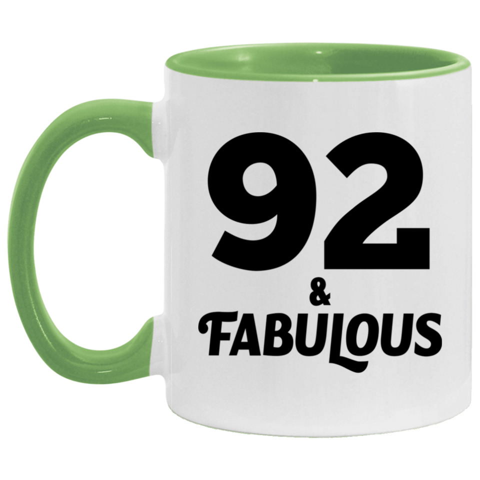 92nd Birthday 92 & Fabulous - 11oz Accent Mug Green