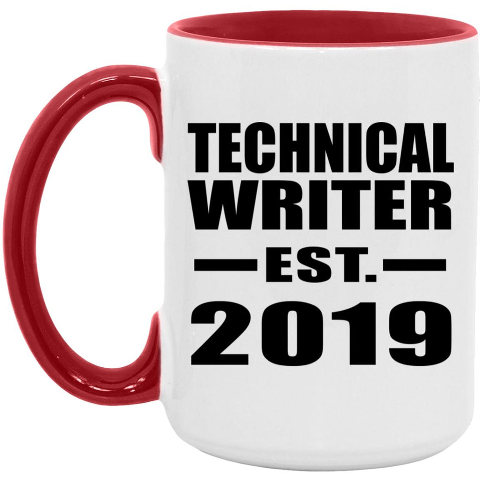 Technical Writer Established EST. 2019 - 15oz Accent Mug Red