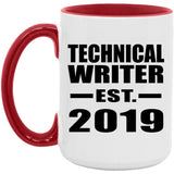 Technical Writer Established EST. 2019 - 15oz Accent Mug Red
