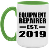 Equipment Repairer Established EST. 2019 - 15oz Accent Mug Green