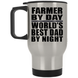 Farmer By Day World's Best Dad By Night - Silver Travel Mug