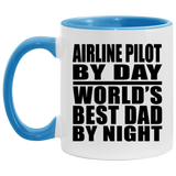 Airline Pilot By Day World's Best Dad By Night - 11oz Accent Mug Blue