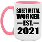 Sheet Metal Worker Established EST. 2021 - 15oz Accent Mug Pink