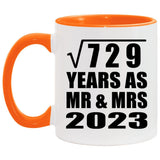27th Anniversary Square Root of 729 Years As Mr & Mrs 2023 - 11oz Accent Mug Orange