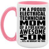Proud Electrical Technician Mom Of Awesome Son - 15oz Accent Mug Pink