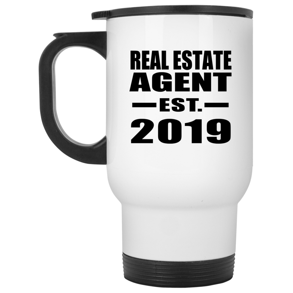 Real Estate Agent Established EST. 2019 - White Travel Mug