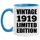 105th Birthday Vintage 1919 Limited Edition - 11oz Accent Mug Blue