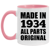 90th Birthday Made in 1934 All Parts Original - 11oz Accent Mug Pink