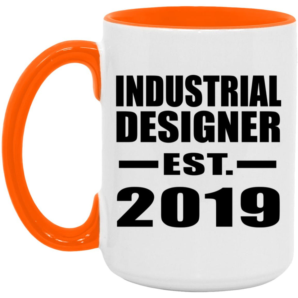 Industrial Designer Established EST. 2019 - 15oz Accent Mug Orange