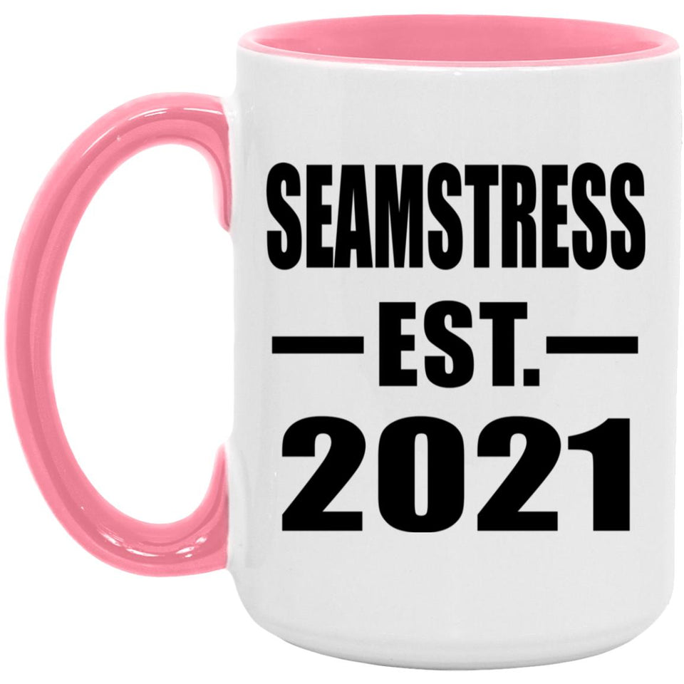 Seamstress Established EST. 2021 - 15oz Accent Mug Pink