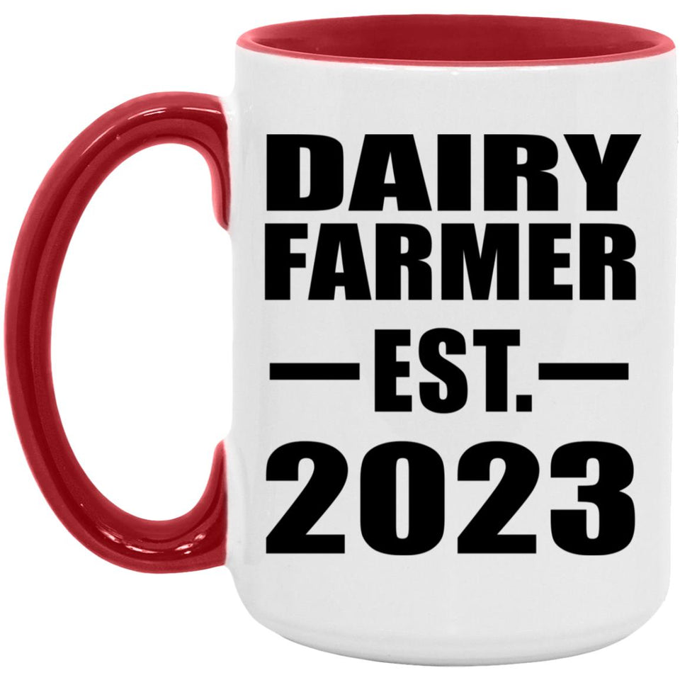Dairy Farmer Established EST. 2023 - 15oz Accent Mug Red