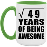 7th Birthday Square Root of 49 Years of Being Awesome - 15oz Accent Mug Green