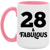 28th Birthday 28 & Fabulous - 15oz Accent Mug Pink