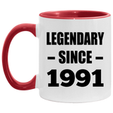33rd Birthday Legendary Since 1991 - 11oz Accent Mug Red