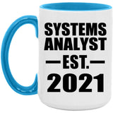 Systems Analyst Established EST. 2021 - 15oz Accent Mug Blue