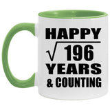 Happy 14th Anniversary Square Root of 196 Years & Counting - 11oz Accent Mug Green