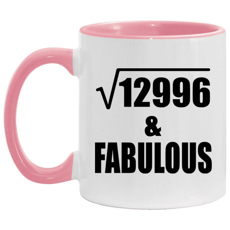 114th Birthday Square Root of 12996 & Fabulous - 11oz Accent Mug Pink