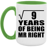 3rd Anniversary Square Root of 9 Years of Being Mr Right - 15oz Accent Mug Green