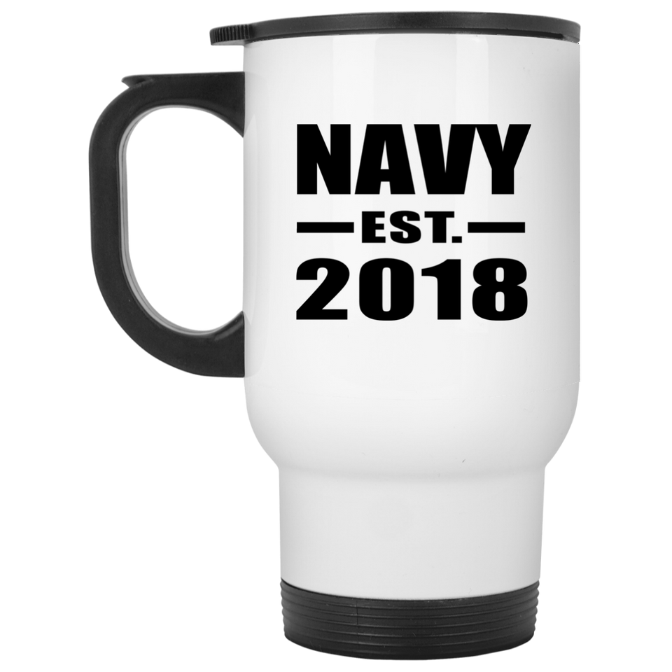 Navy Established EST. 2018 - White Travel Mug