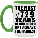 27th Birthday Square Root of 729 Years of Childhood - 15oz Accent Mug Green