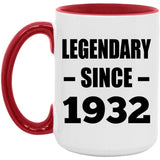 92nd Birthday Legendary Since 1932 - 15oz Accent Mug Red