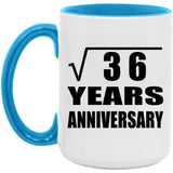 6th Anniversary Square Root of 36 Years Anniversary - 15oz Accent Mug Blue
