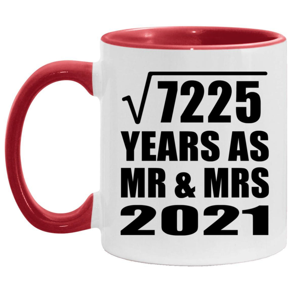 85th Anniversary Square Root of 7225 Years As Mr & Mrs 2021 - 11oz Accent Mug Red