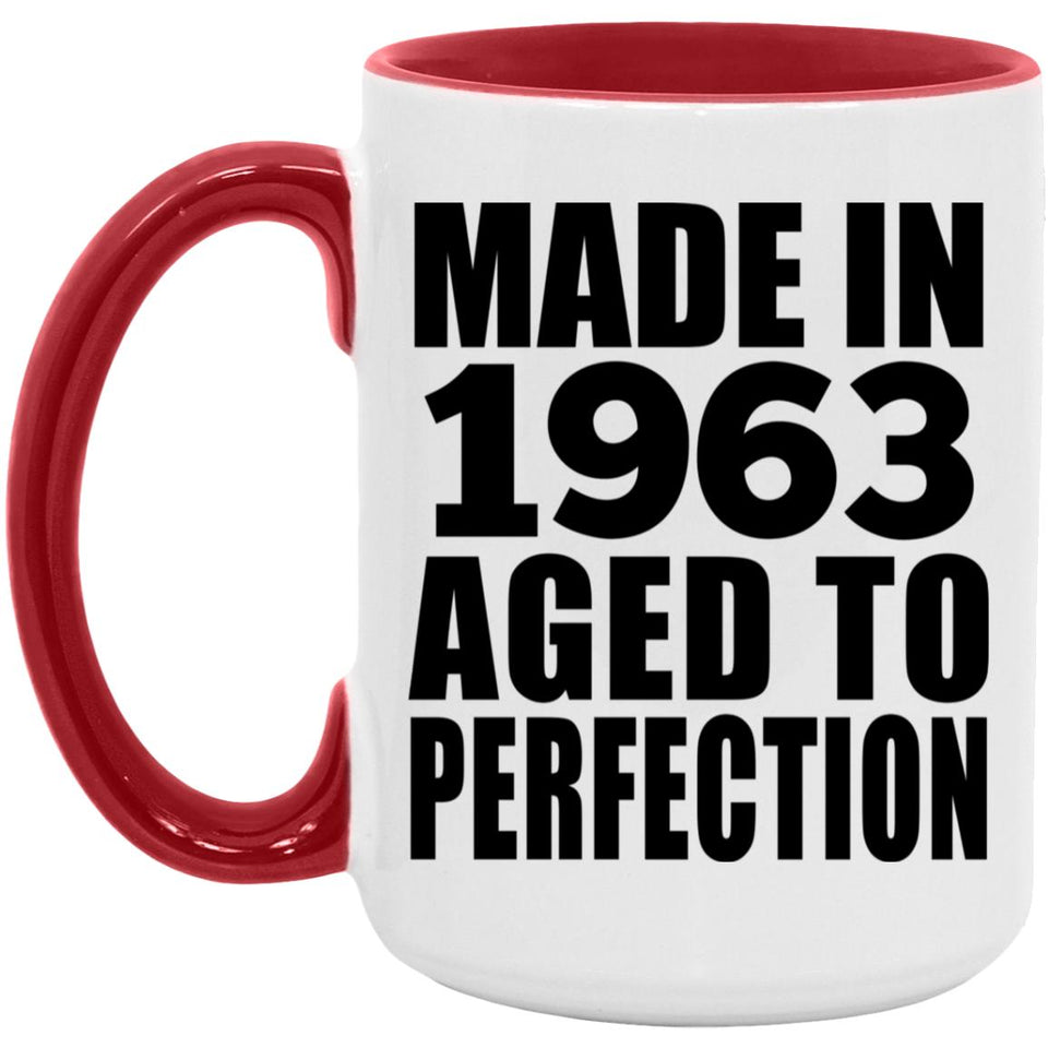 61st Birthday Made In 1963 Aged to Perfection - 15oz Accent Mug Red