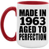 61st Birthday Made In 1963 Aged to Perfection - 15oz Accent Mug Red