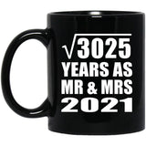 55th Anniversary Square Root of 3025 Years As Mr & Mrs 2021 - 11oz Coffee Mug Black