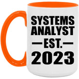Systems Analyst Established EST. 2023 - 15oz Accent Mug Orange
