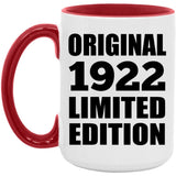 102nd Birthday Original 1922 Limited Edition - 15oz Accent Mug Red