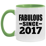 7th Birthday Fabulous Since 2017 - 11oz Accent Mug Green