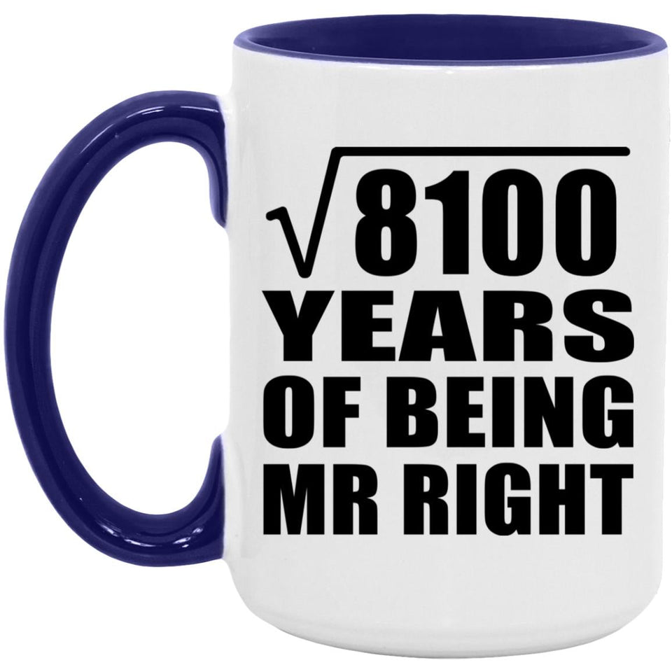90th Anniversary Square Root of 8100 Years of Being Mr Right - 15oz Accent Mug Purple