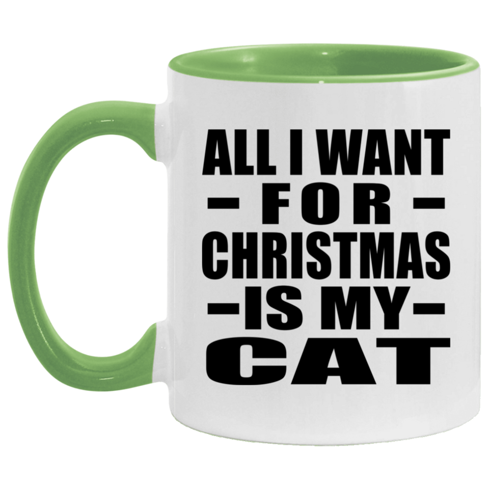 All I Want For Christmas Is My Cat - 11oz Accent Mug Green