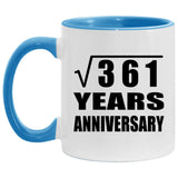 19th Anniversary Square Root of 361 Years Anniversary - 11oz Accent Mug Blue