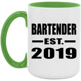 Bartender Established EST. 2019 - 15oz Accent Mug Green
