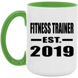 Fitness Trainer Established EST. 2019 - 15oz Accent Mug Green