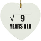 3rd Birthday Square Root of 9 Years Old - Heart Ornament