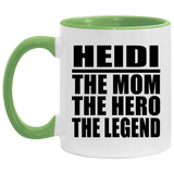 Heidi The Mom The Hero The Legend - 11oz Accent Mug Green