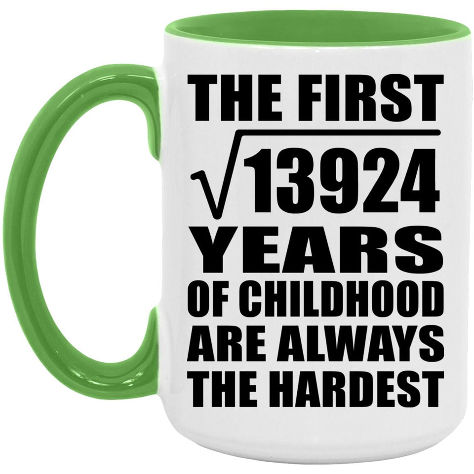 118th Birthday Square Root of 13924 Years of Childhood - 15oz Accent Mug Green
