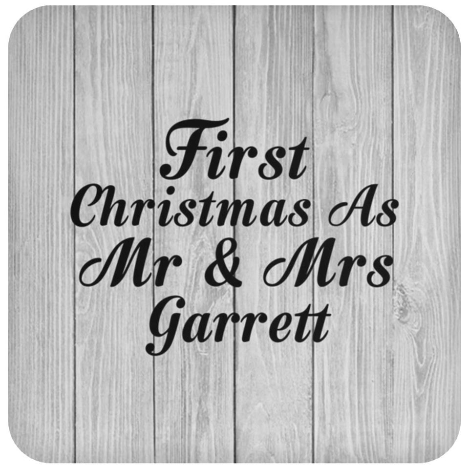 First Christmas As Mr & Mrs Garrett - Drink Coaster F