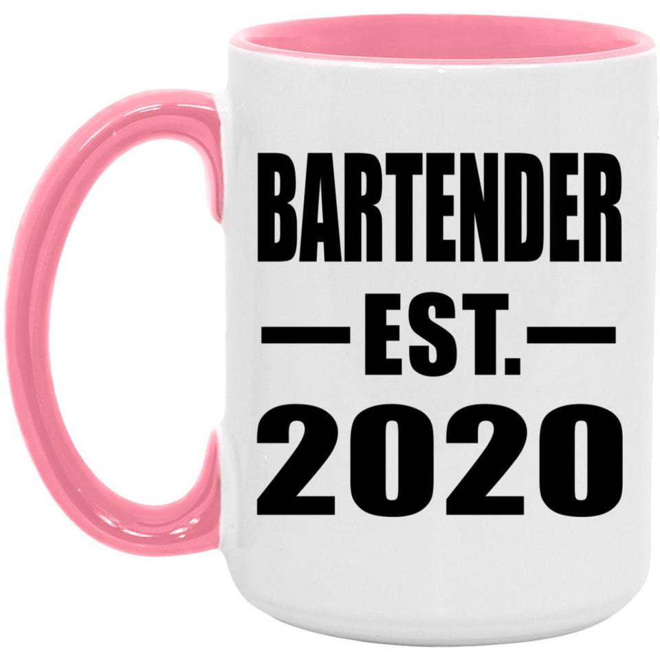 Bartender Established EST. 2020 - 15oz Accent Mug Pink