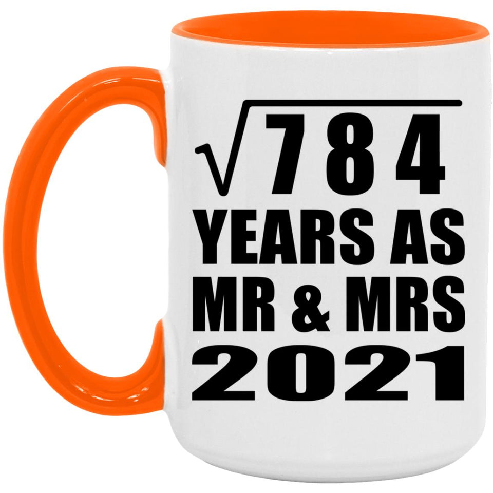 28th Anniversary Square Root of 784 Years As Mr & Mrs 2021 - 15oz Accent Mug Orange