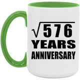 24th Anniversary Square Root of 576 Years Anniversary - 15oz Accent Mug Green