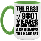 99th Birthday Square Root of 9801 Years of Childhood - 15oz Accent Mug Green
