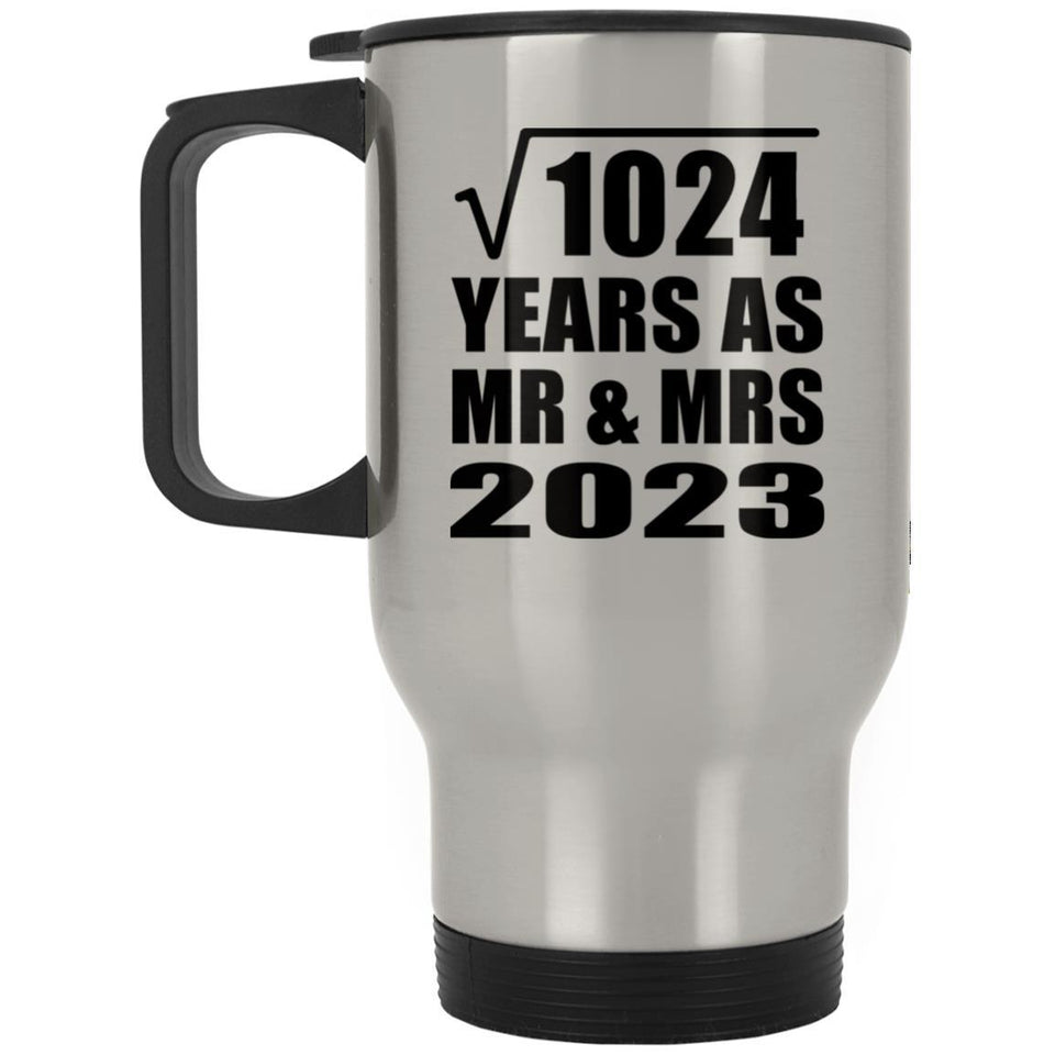 32nd Anniversary Square Root of 1024 Years As Mr & Mrs 2023 - Silver Travel Mug