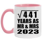 21st Anniversary Square Root of 441 Years As Mr & Mrs 2023 - 11oz Accent Mug Pink