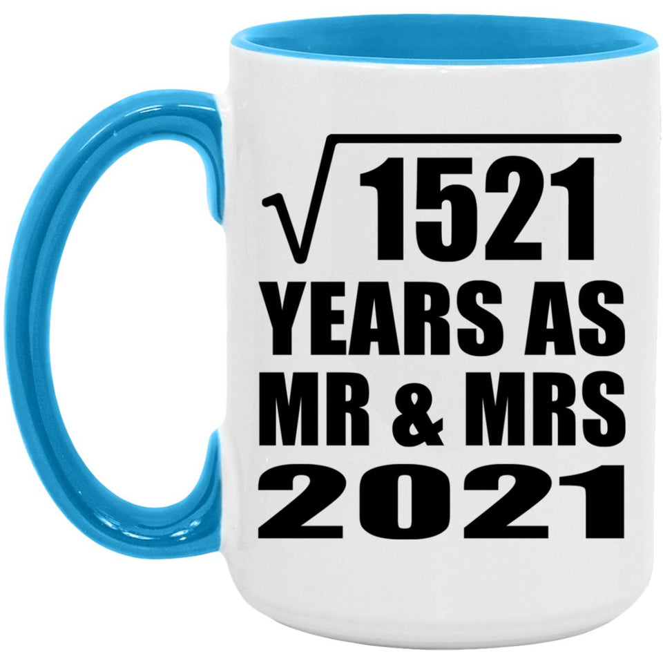 39th Anniversary Square Root of 1521 Years As Mr & Mrs 2021 - 15oz Accent Mug Blue