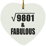 99th Birthday Square Root of 9801 & Fabulous - Heart Ornament